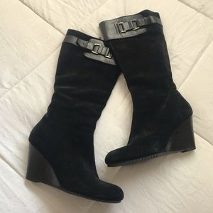 Aerosoles Durrific Black Suede Riding Boot Wedges